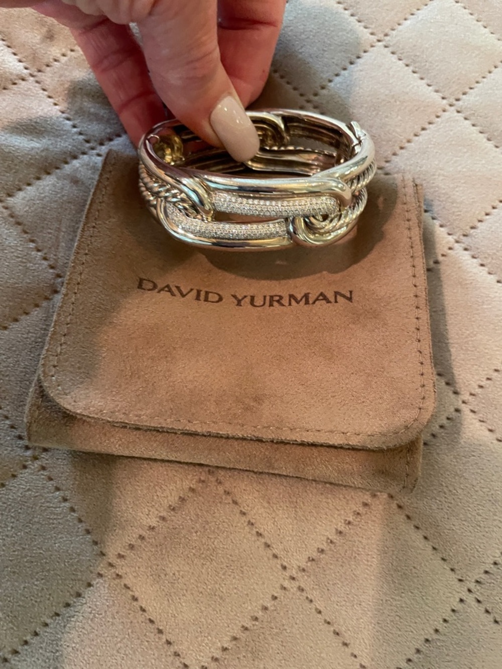 David Yurman Silver metal Pave diamond beautiful Cable bracelet